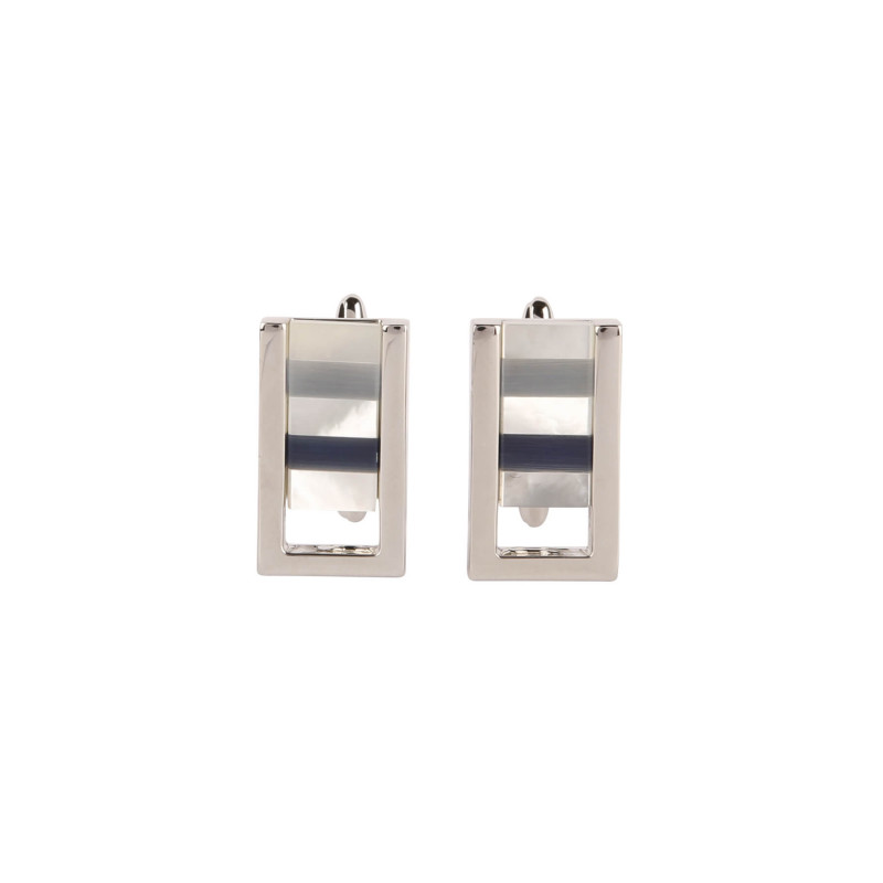 Cufflinks, metal rectangle mother-of-pearl 