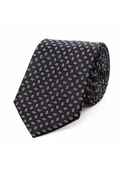 Cravate en pure soie noire et petit motif cachemire