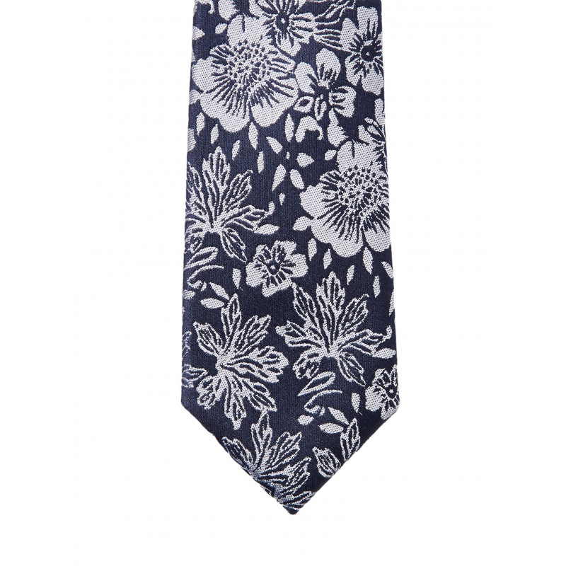 Cravate fine pure soie à motif fleuri